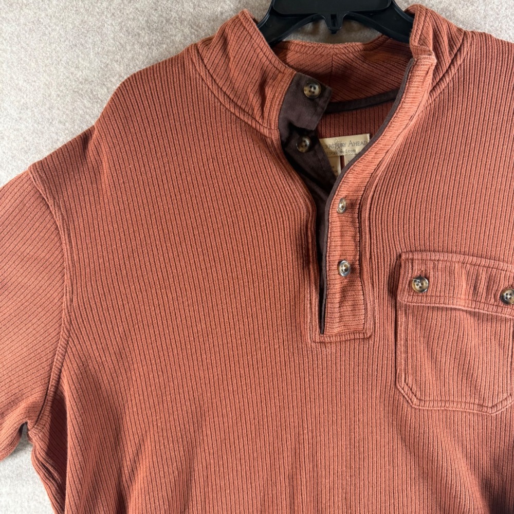 The Territory Ahead Henley Shirt XL Rust Orange Ribbed Cotton Long Sleeve 146560